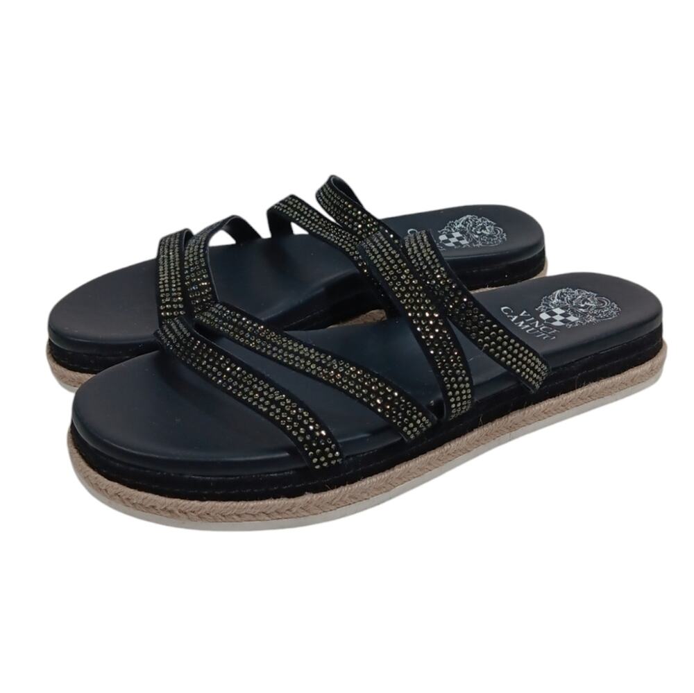 Vince Camuto Rallsan Leather Rhinestone Sandals Black size 8
